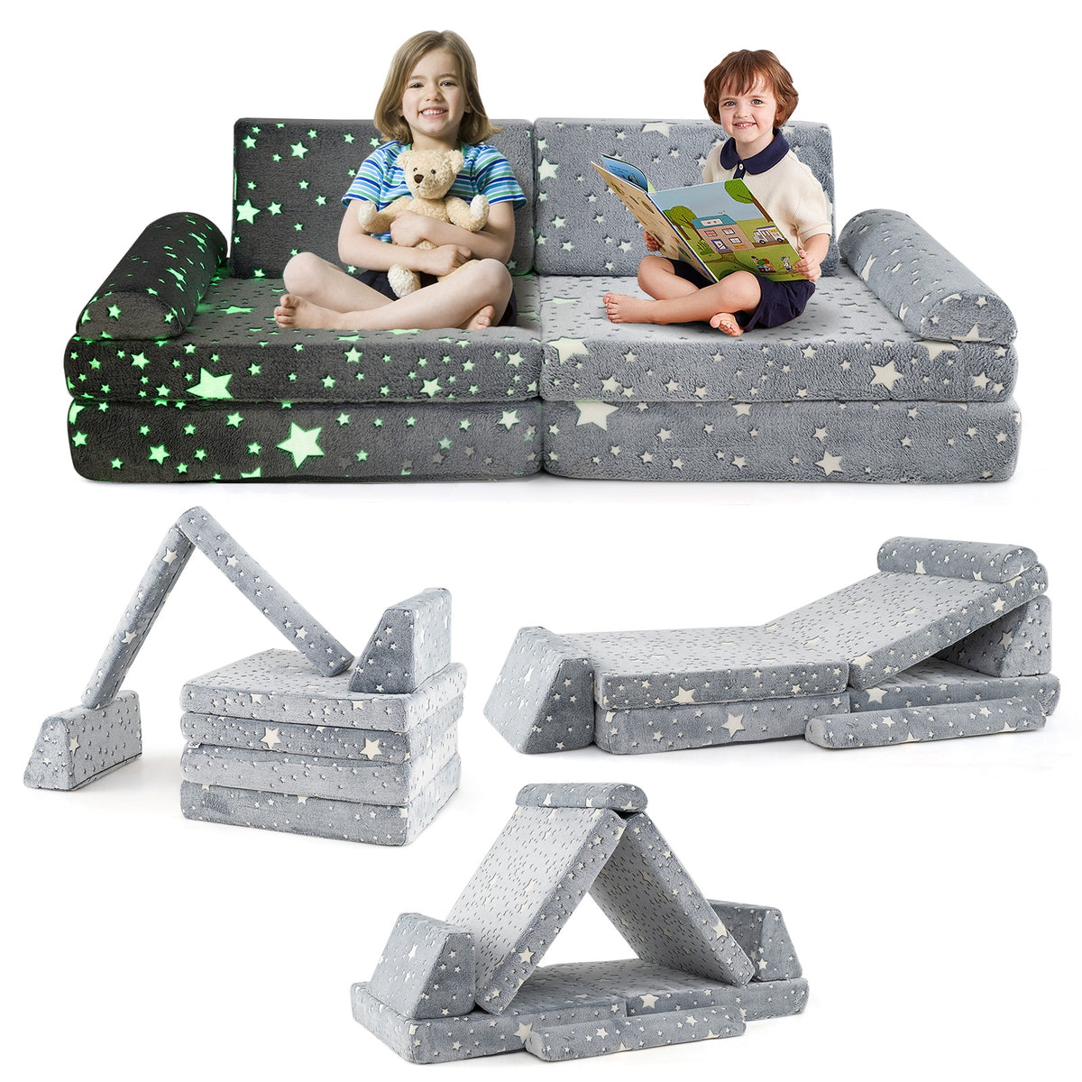 Modular Kids Play Couch, Glow In Dark, Toddler Sectional Sofa, Gray Kids Chairs & Seating at Gallery Canada