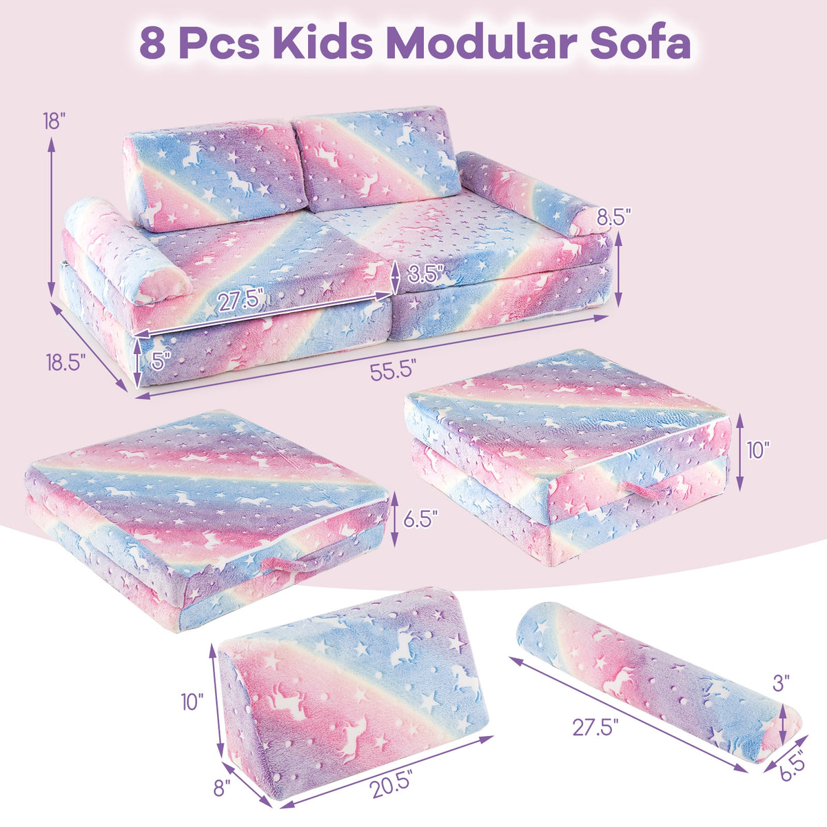 Modular Kids Play Couch, Glow In Dark, 8 Pieces, Multicolor Kids Chairs & Seating at Gallery Canada