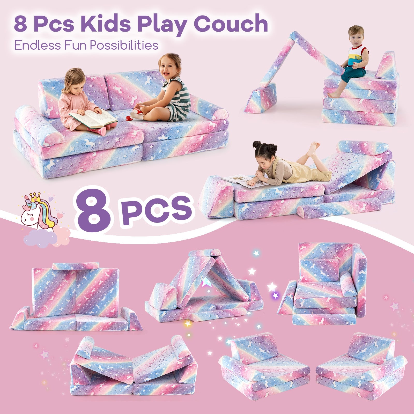 Modular Kids Play Couch, Glow In Dark, 8 Pieces, Multicolor Kids Chairs & Seating at Gallery Canada