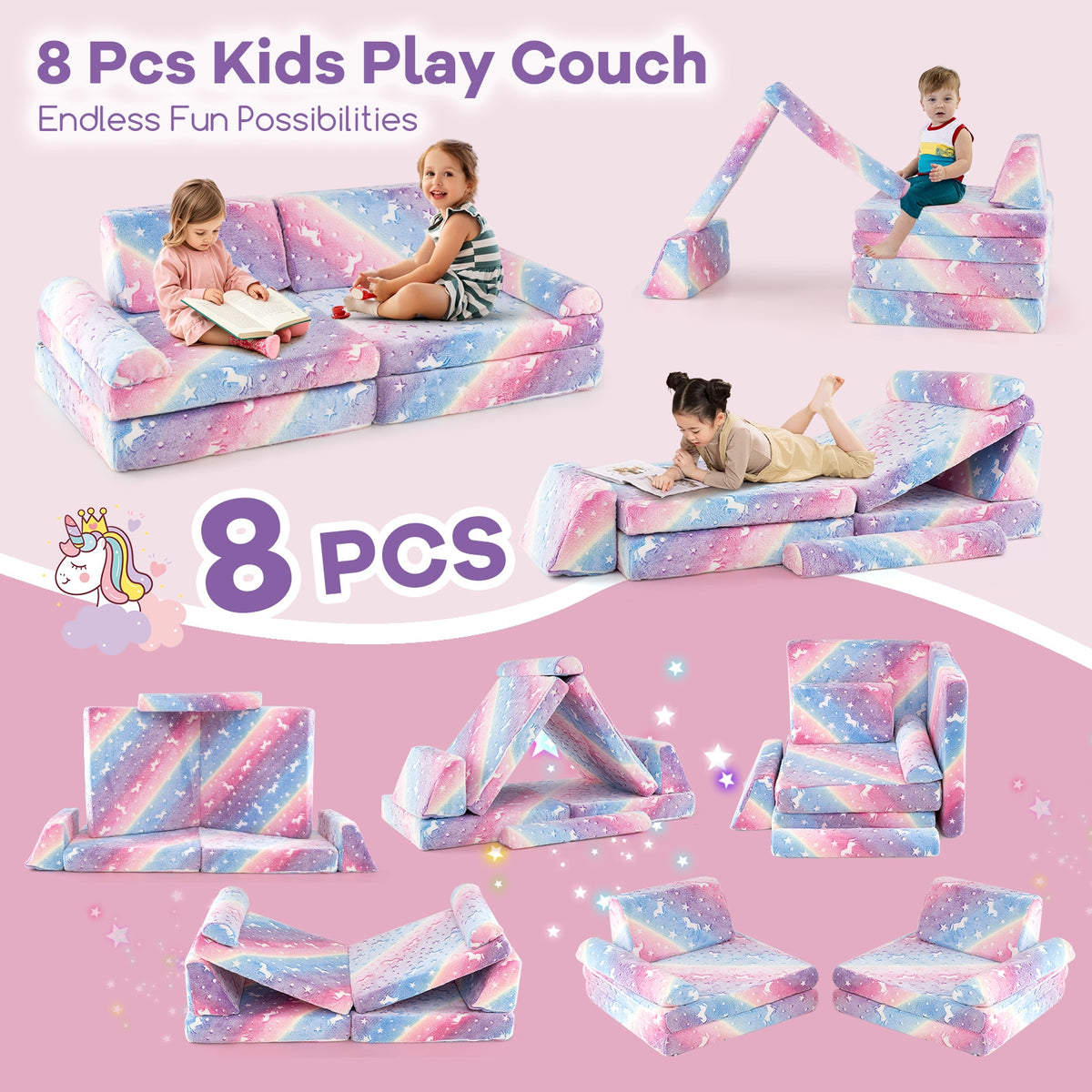 Modular Kids Play Couch, Glow In Dark, 8 Pieces, Multicolor Kids Chairs & Seating at Gallery Canada