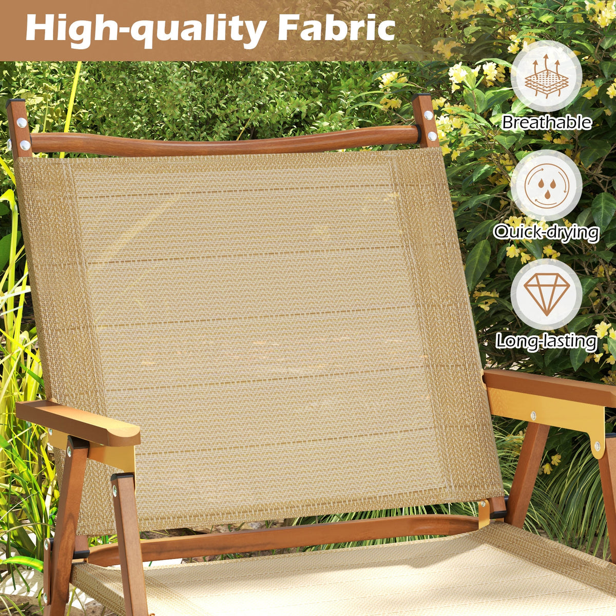 Folding Camp Chairs, Set of 2, Lightweight Beach Chairs, Beige Beach & Lawn Chairs at Gallery Canada
