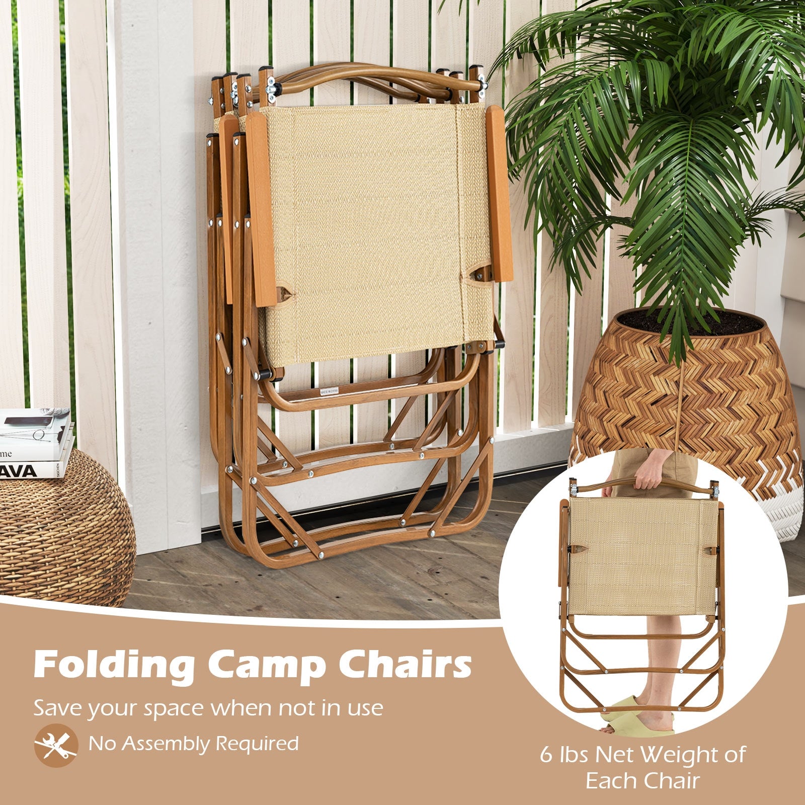 Folding Camp Chairs, Set of 2, Lightweight Beach Chairs, Beige Beach & Lawn Chairs at Gallery Canada