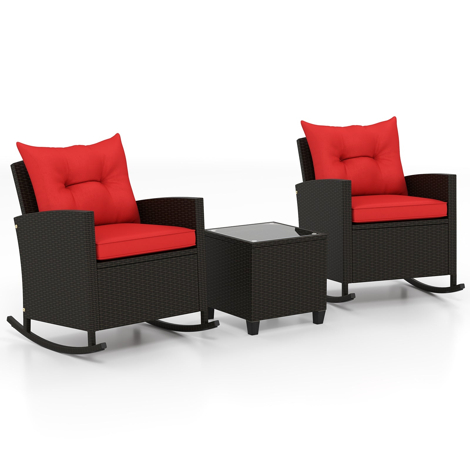 3-Piece Rattan Rocker Chairs With Glass Table, Red Patio Conversation Sets Red at Gallery Canada