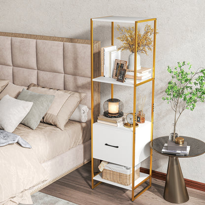 5-Tier Narrow Bookcase, 4 Open Shelves, Storage Drawer, White Bookcases at Gallery Canada