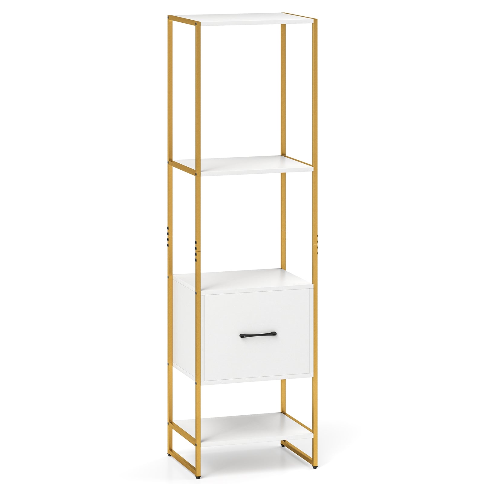 5-Tier Narrow Bookcase, 4 Open Shelves, Storage Drawer, White Bookcases at Gallery Canada