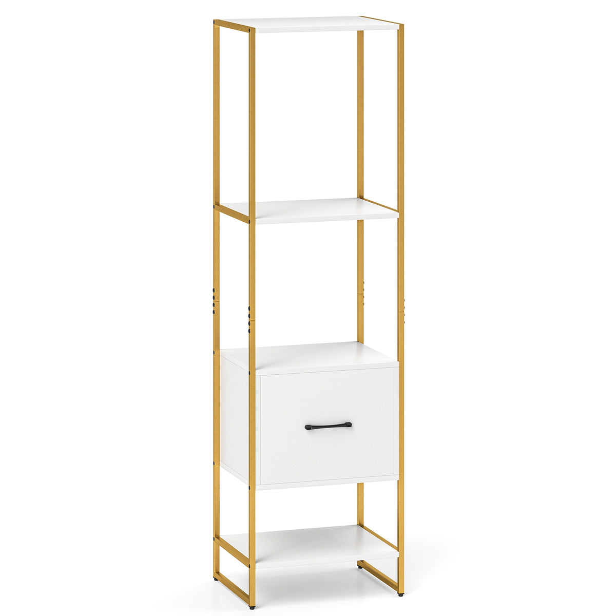 5-Tier Narrow Bookcase, 4 Open Shelves, Storage Drawer, White Bookcases at Gallery Canada