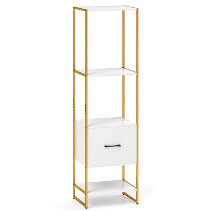 5-Tier Narrow Bookcase, 4 Open Shelves, Storage Drawer, White Bookcases at Gallery Canada