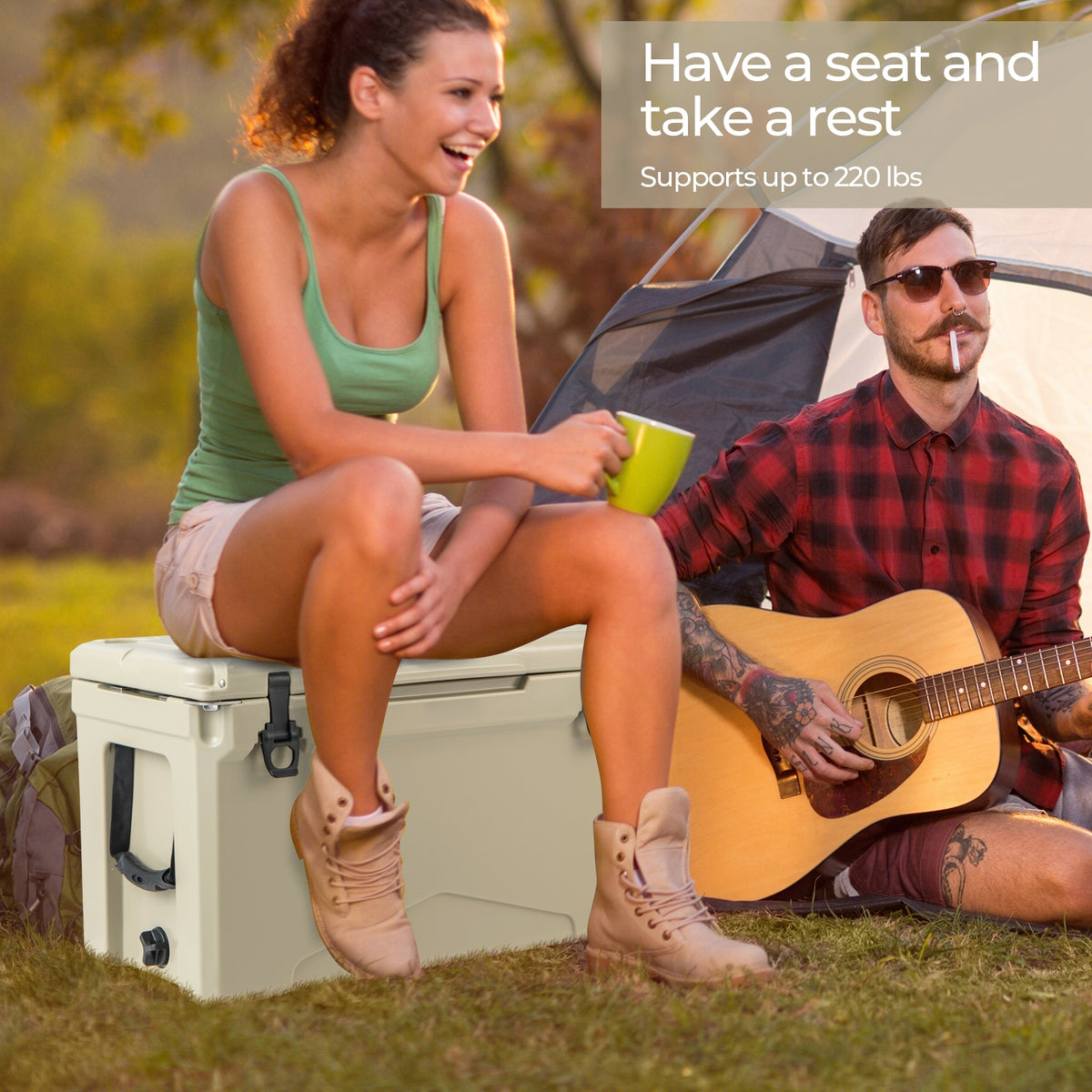 50 QT Rotomolded Cooler, Insulated Ice Chest, Cup Holders, Tan Coolers at Gallery Canada