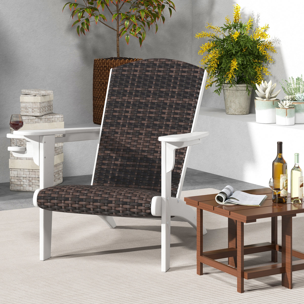 Patio Adirondack Chair, Rattan Padded Seat, Hidden Cupholder, White Adirondack Chairs at Gallery Canada
