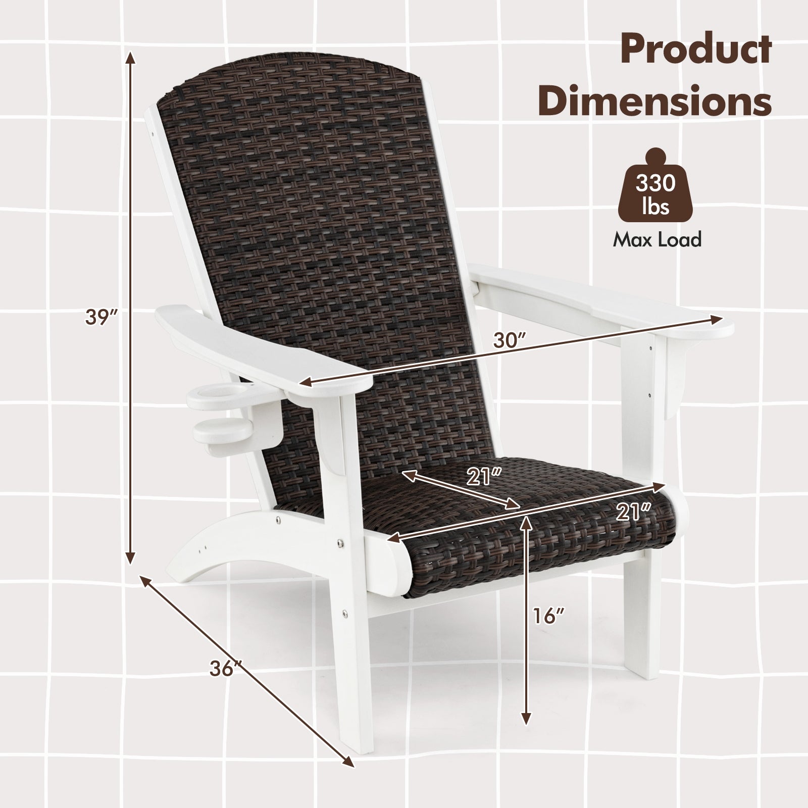 Patio Adirondack Chair, Rattan Padded Seat, Hidden Cupholder, White Adirondack Chairs at Gallery Canada