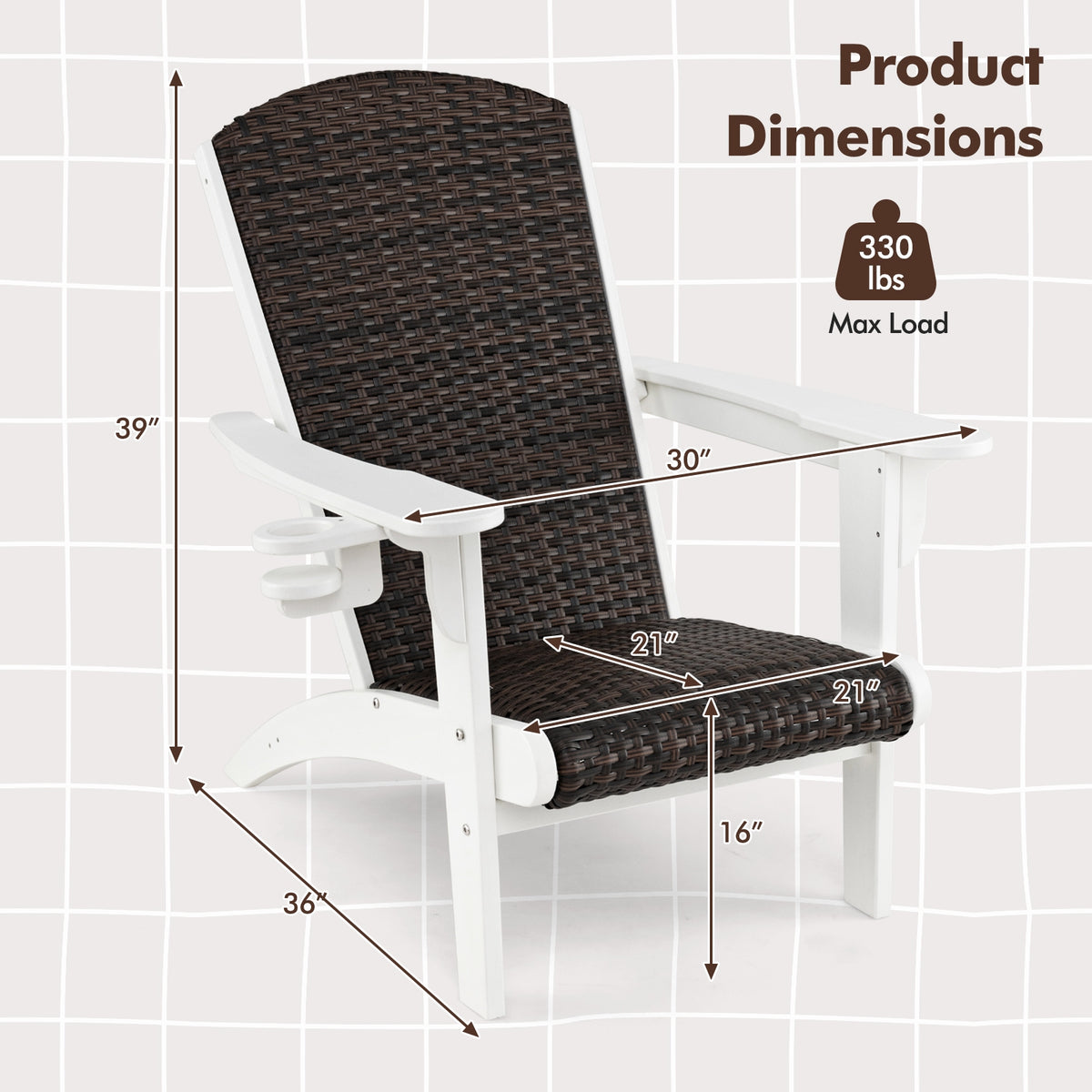 Patio Adirondack Chair, Rattan Padded Seat, Hidden Cupholder, White Adirondack Chairs at Gallery Canada