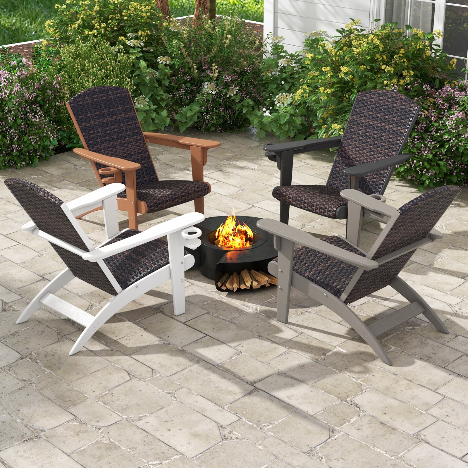 Patio Adirondack Chair, Rattan Padded Seat, Hidden Cupholder, White Adirondack Chairs at Gallery Canada
