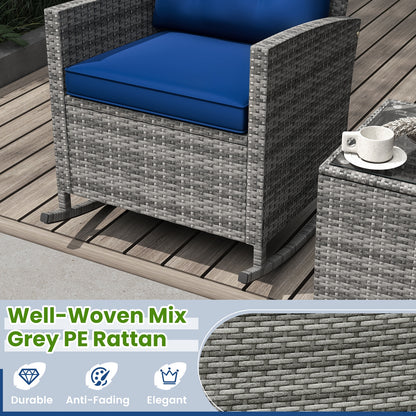 3-Piece Patio Rattan Rocker Chairs With Tempered Glass Table, Dark Blue Patio Conversation Sets at Gallery Canada