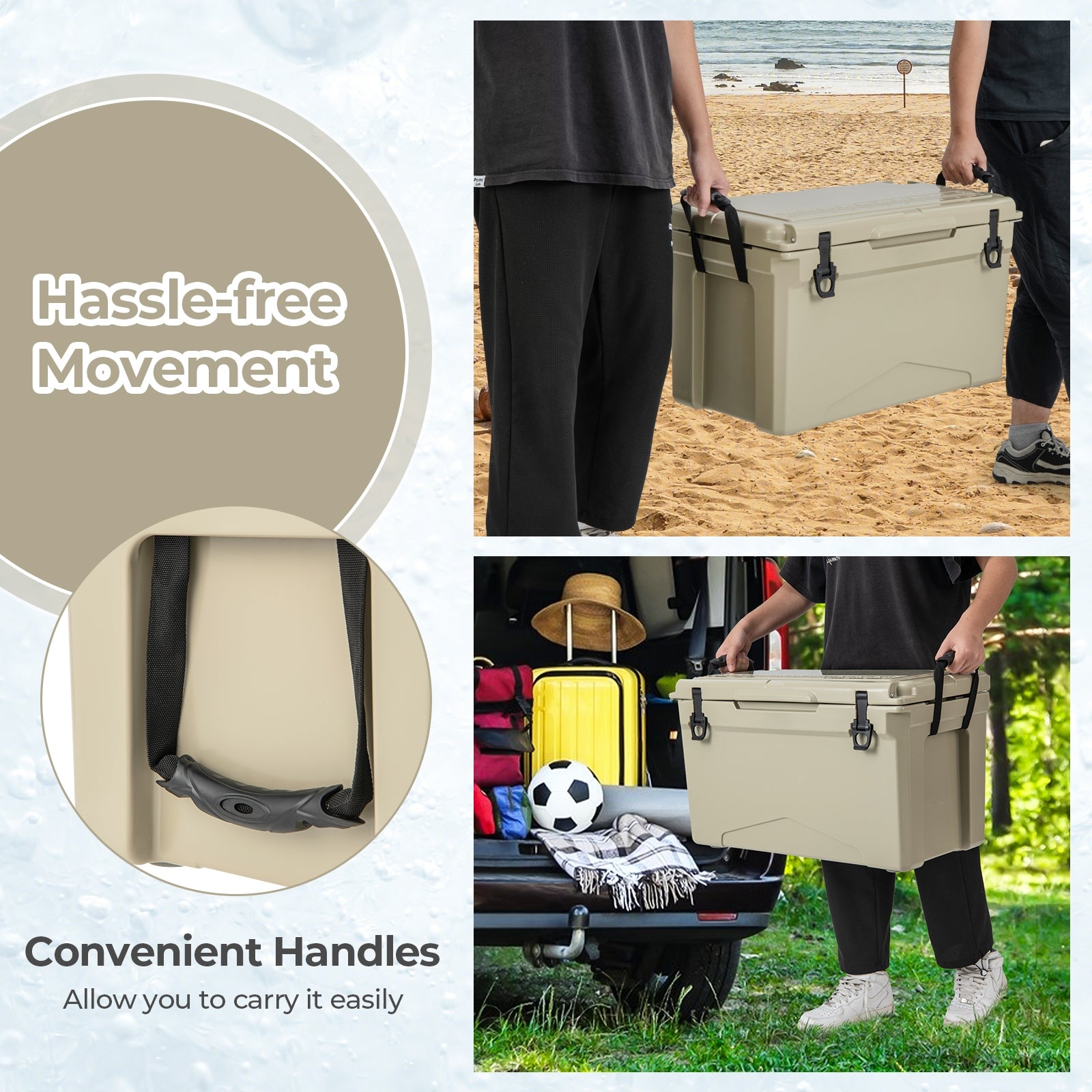 50 QT Rotomolded Cooler, Insulated Ice Chest, Cup Holders, Tan Coolers at Gallery Canada
