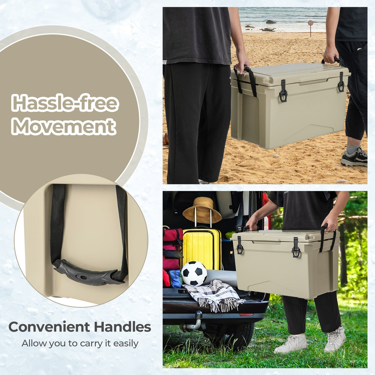 50 QT Rotomolded Cooler, Insulated Ice Chest, Cup Holders, Tan Coolers at Gallery Canada