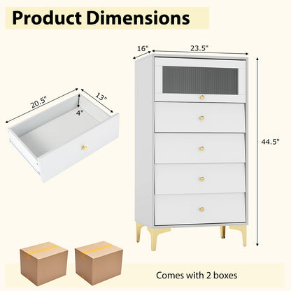 Modern Storage Cabinet, 4 Drawer, Flip Up Fluted Glass Door, Gray and White Cabinets & Chests at Gallery Canada