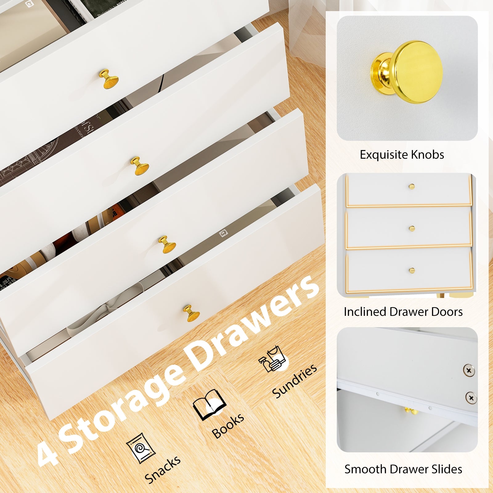 Modern Storage Cabinet, 4 Drawer, Flip Up Fluted Glass Door, Gray and White Cabinets & Chests at Gallery Canada