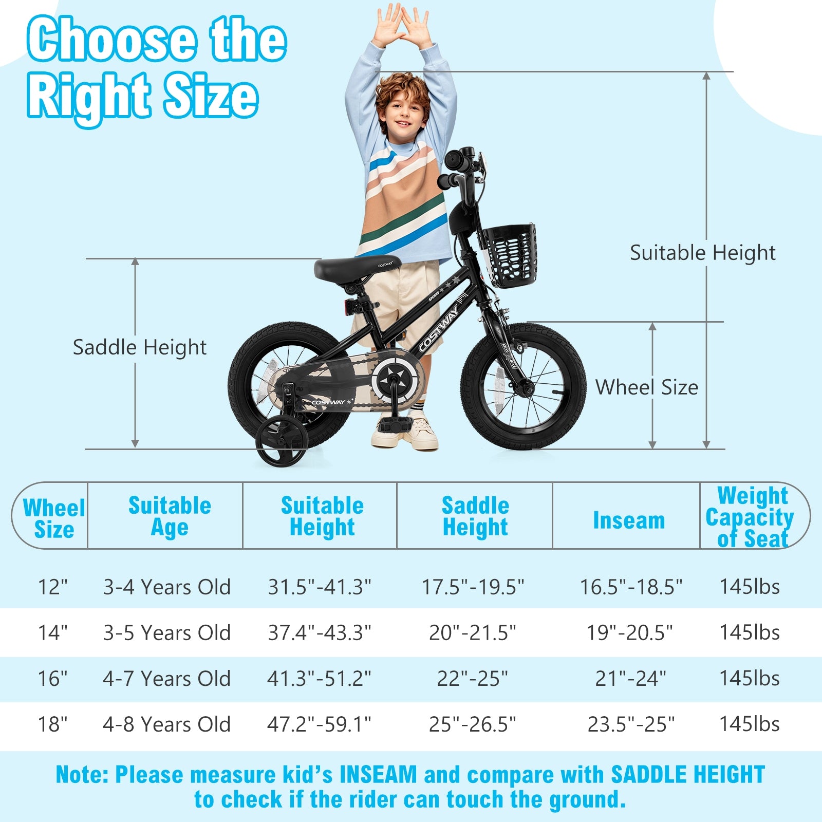 12 Inch Kids Bike With Basket, Training Wheels, Ages 3-5, Black Kids Bike at Gallery Canada