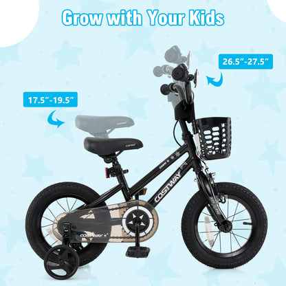 12 Inch Kids Bike With Basket, Training Wheels, Ages 3-5, Black Kids Bike at Gallery Canada