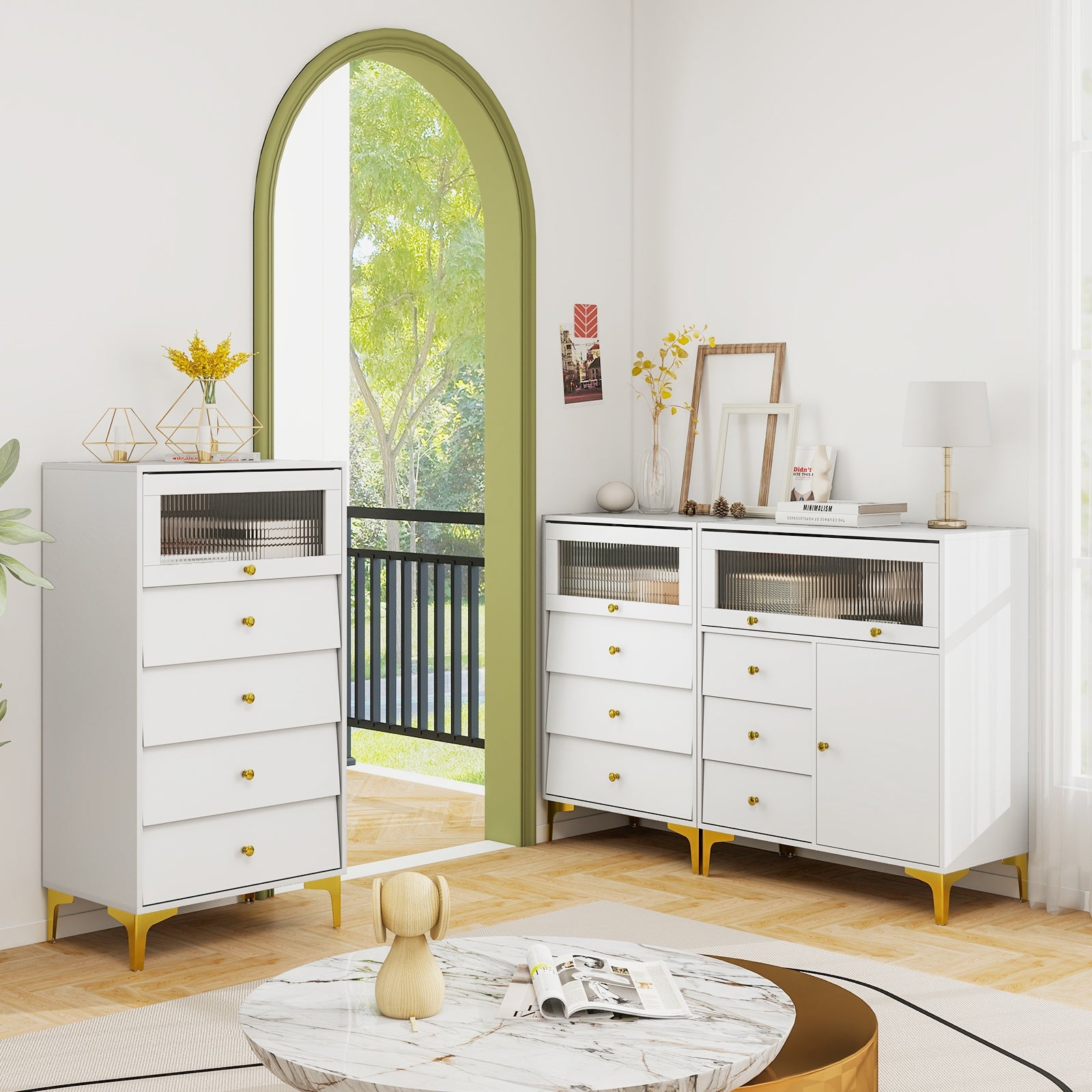 Flip Up Fluted Glass Door Chest of Drawers, Gray Cabinets & Chests at Gallery Canada