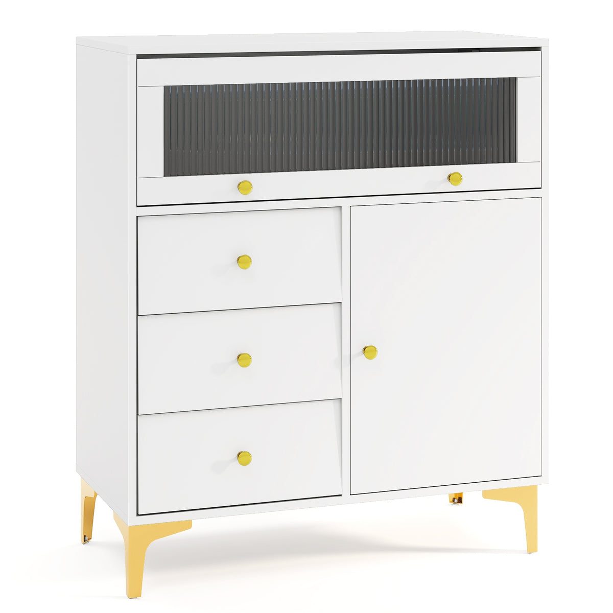 Flip Up Fluted Glass Door Chest of Drawers, Gray Cabinets & Chests at Gallery Canada