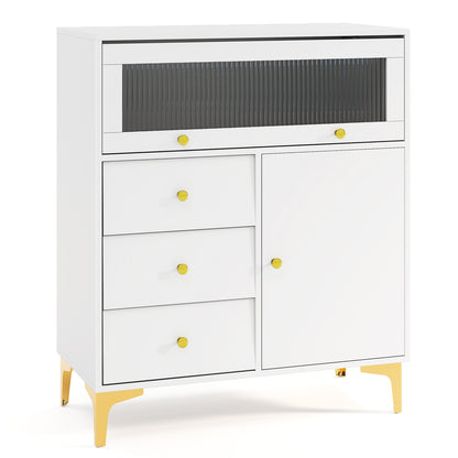Flip Up Fluted Glass Door Chest of Drawers, Gray Cabinets & Chests Gray at Gallery Canada