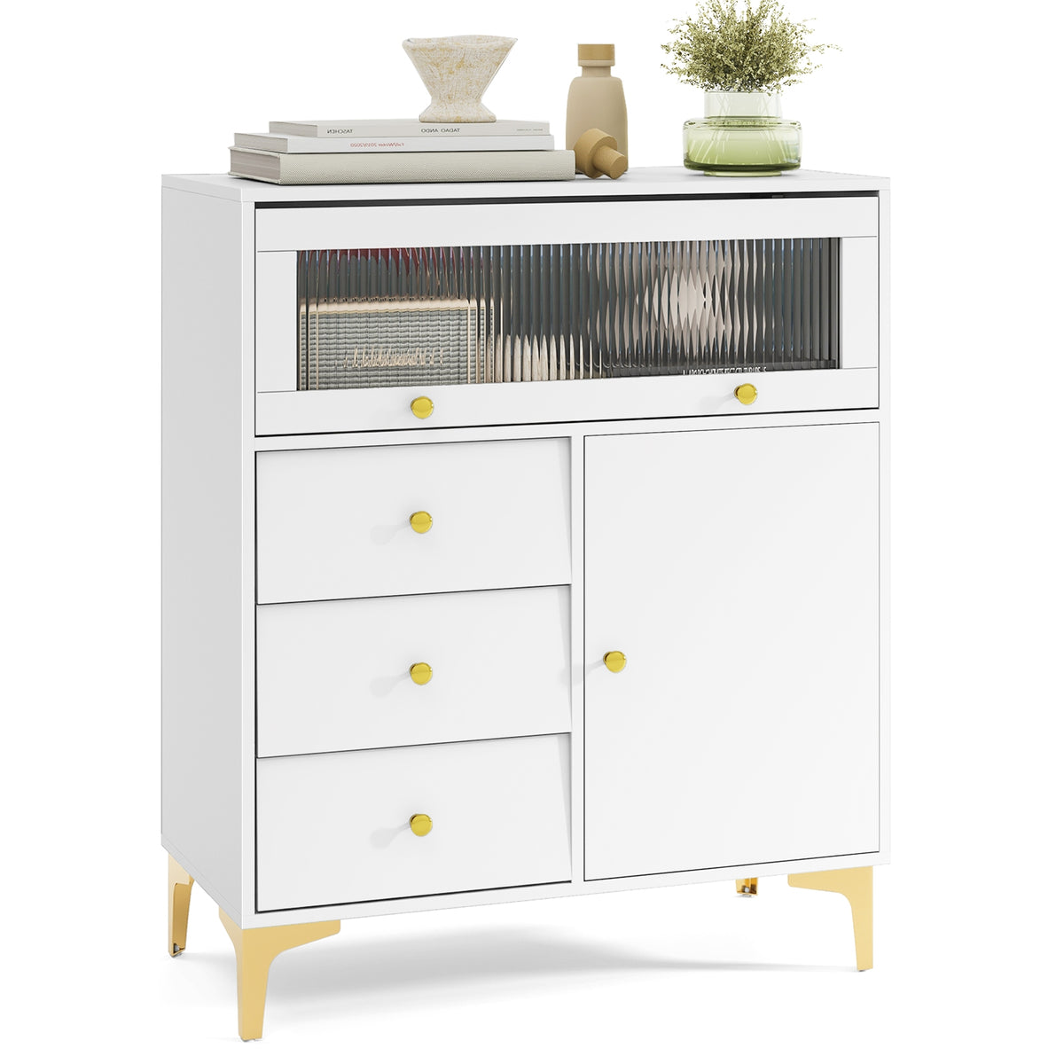 Flip Up Fluted Glass Door Chest of Drawers, Gray Cabinets & Chests at Gallery Canada