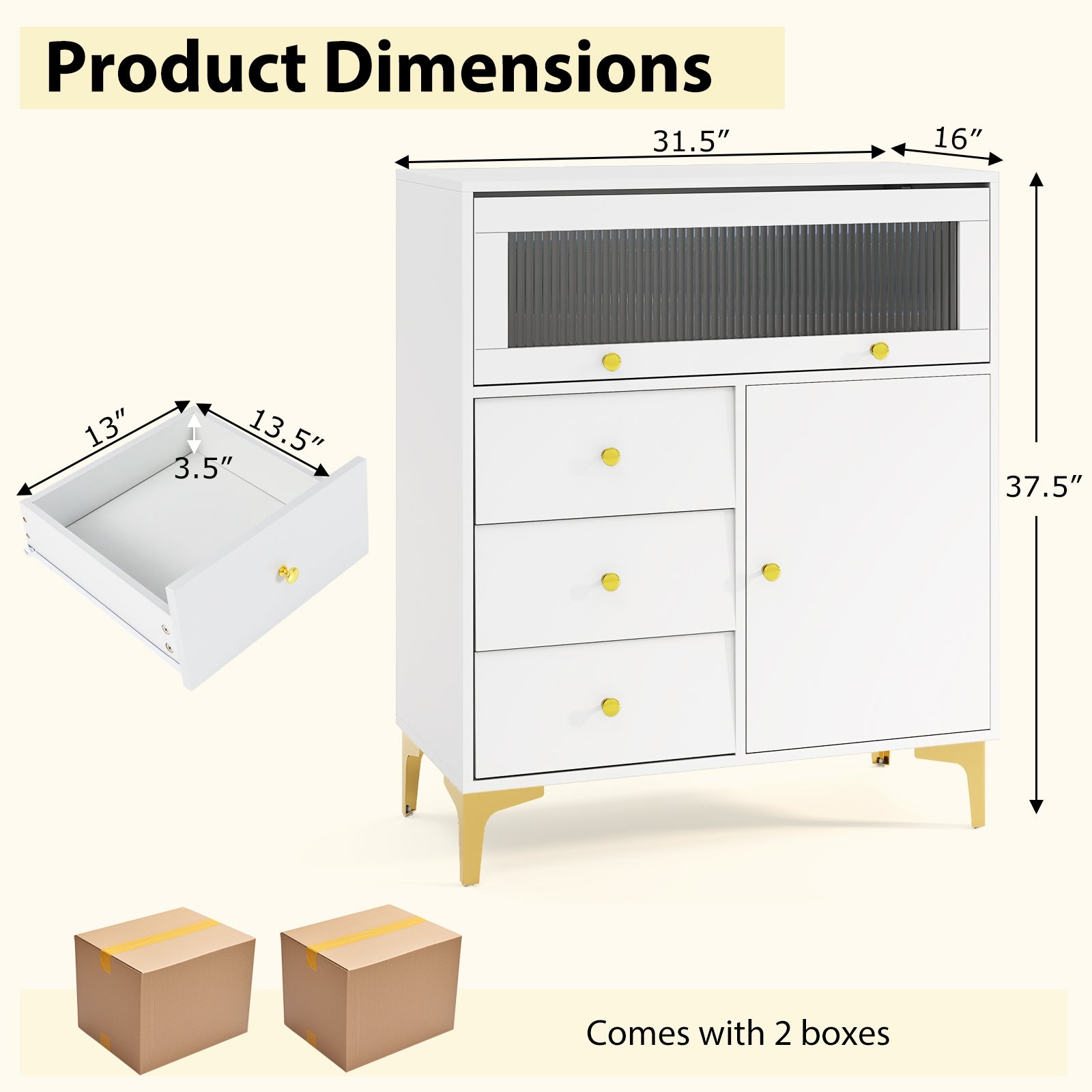 Flip Up Fluted Glass Door Chest of Drawers, Gray Cabinets & Chests at Gallery Canada