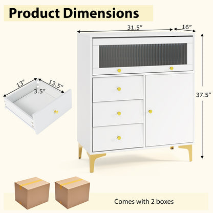 Flip Up Fluted Glass Door Chest of Drawers, Gray Cabinets & Chests at Gallery Canada