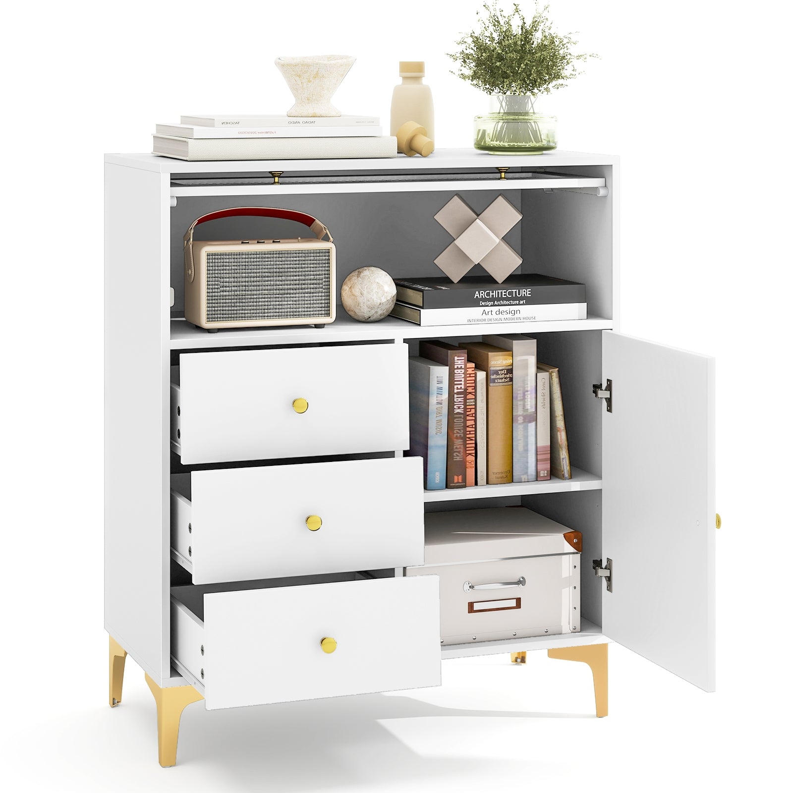 Flip Up Fluted Glass Door Chest of Drawers, Gray Cabinets & Chests at Gallery Canada