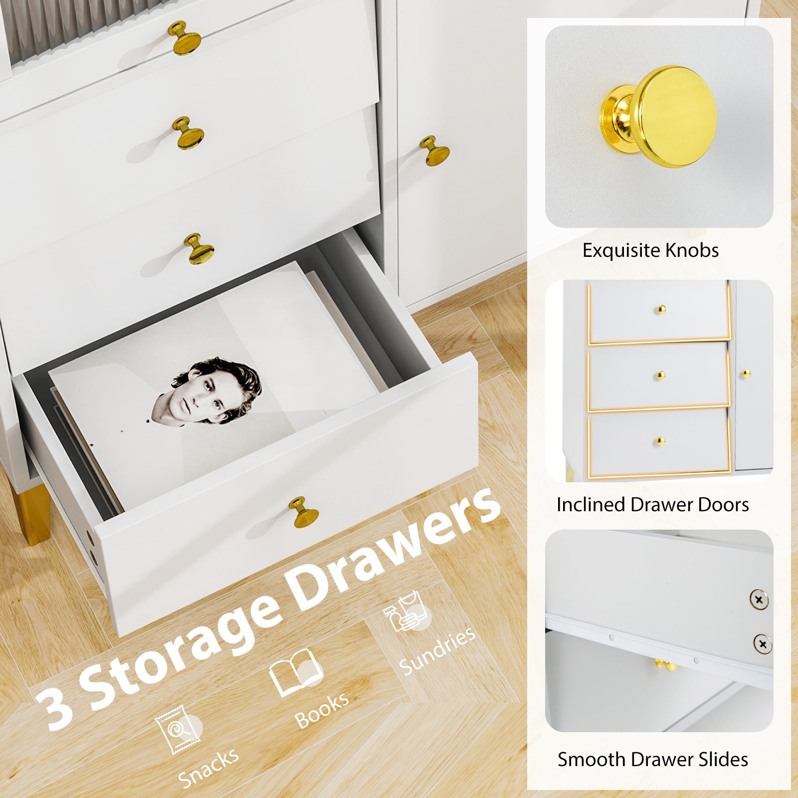 Flip Up Fluted Glass Door Chest of Drawers, Gray Cabinets & Chests at Gallery Canada