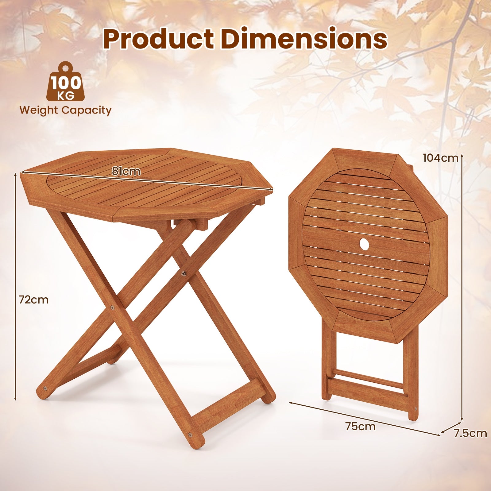 Octagon Folding Patio Table, 2 Inches Umbrella Hole Patio Coffee Tables at Gallery Canada