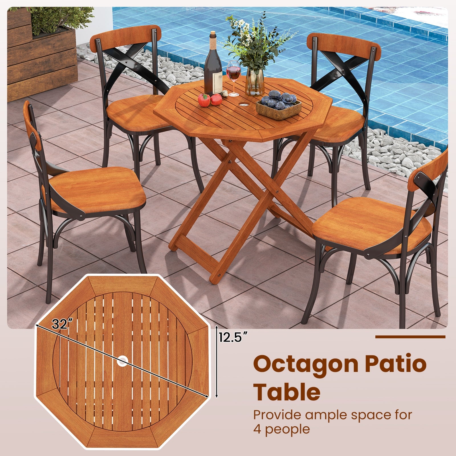 Octagon Folding Patio Table, 2 Inches Umbrella Hole Patio Coffee Tables at Gallery Canada