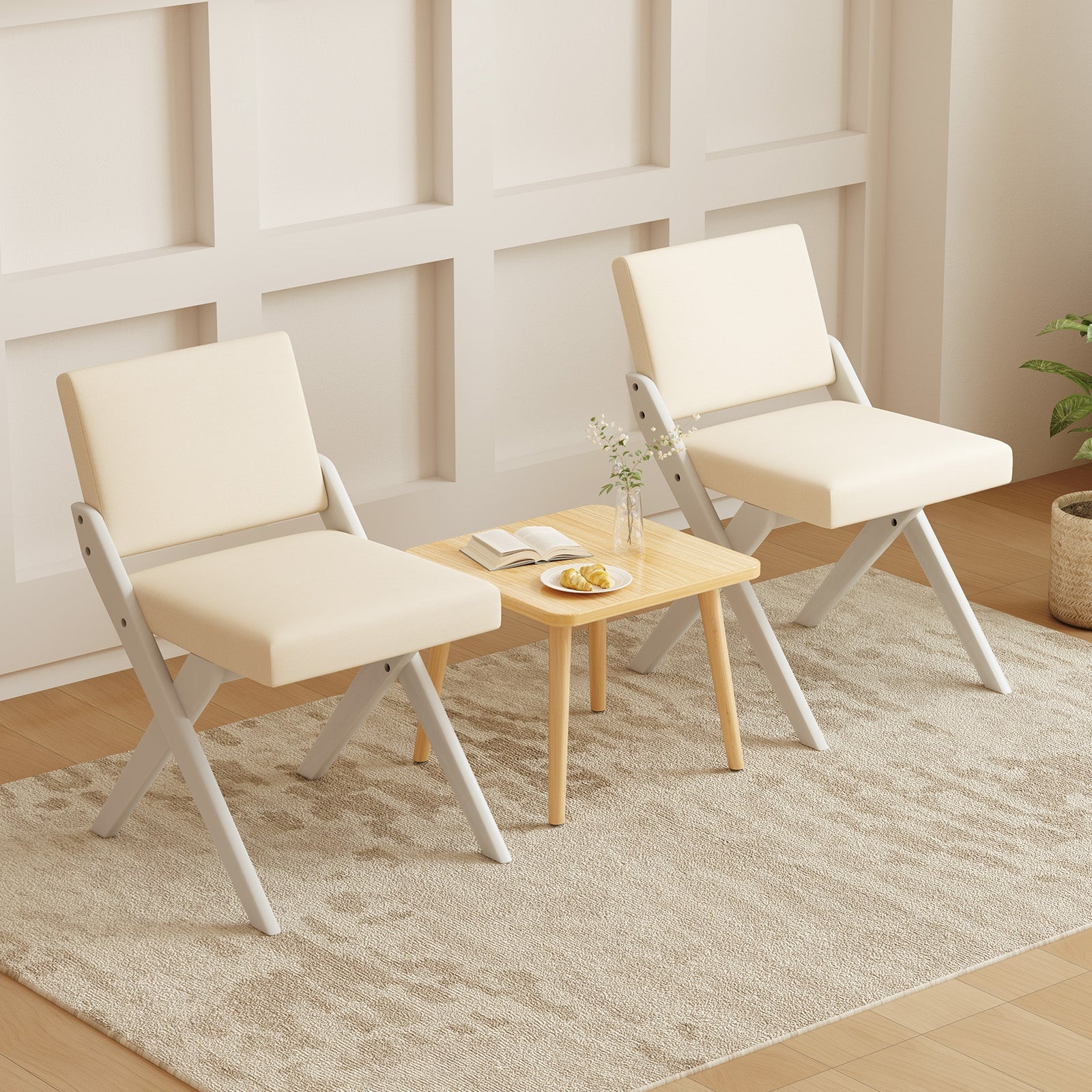 Wooden Dining Chairs, Rubber Wood Frame, Padded Cushions, White Dining Chairs at Gallery Canada