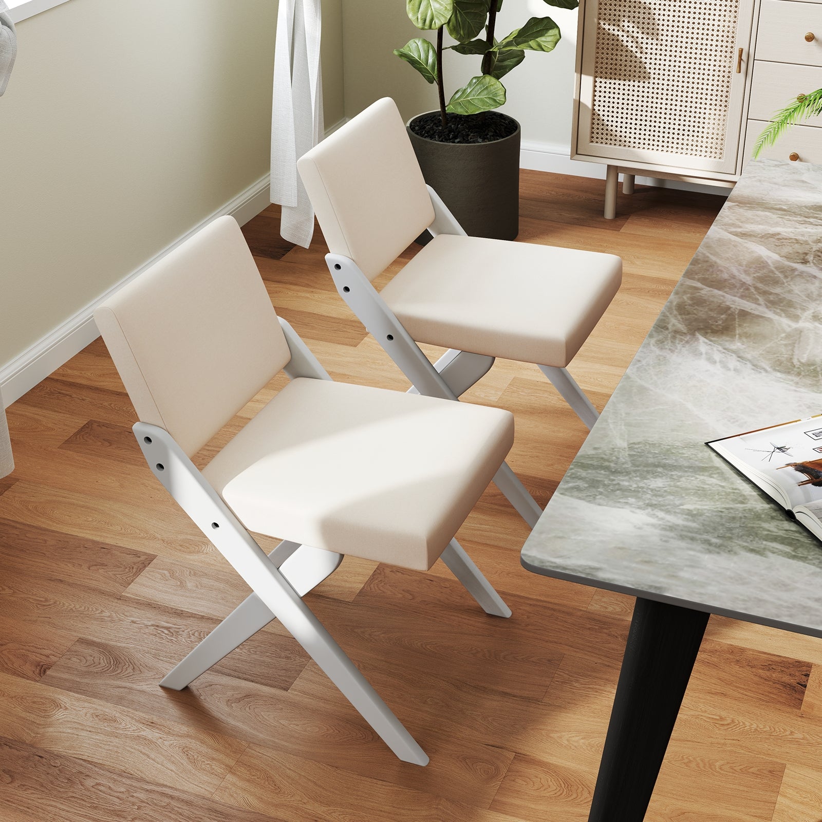 Wooden Dining Chairs, Rubber Wood Frame, Padded Cushions, White Dining Chairs at Gallery Canada