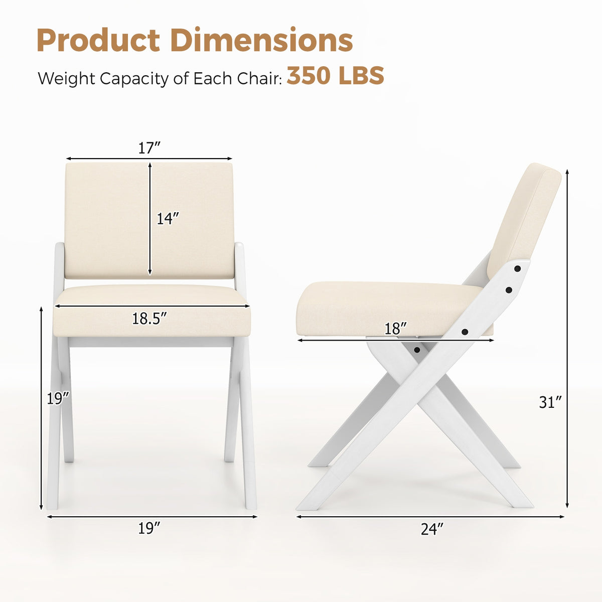 Wooden Dining Chairs, Rubber Wood Frame, Padded Cushions, White Dining Chairs at Gallery Canada