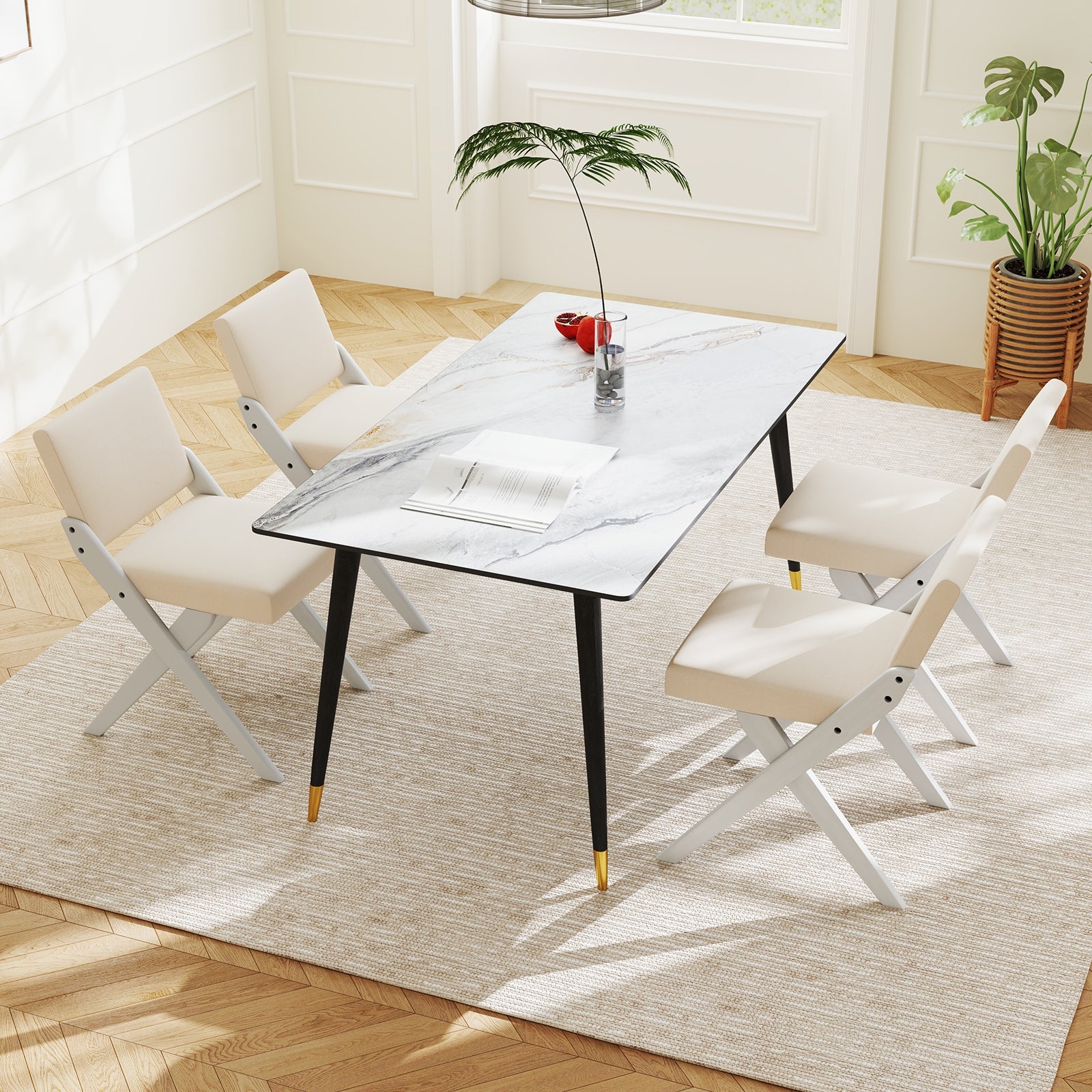 Wooden Dining Chairs, Rubber Wood Frame, Padded Cushions, White Dining Chairs at Gallery Canada