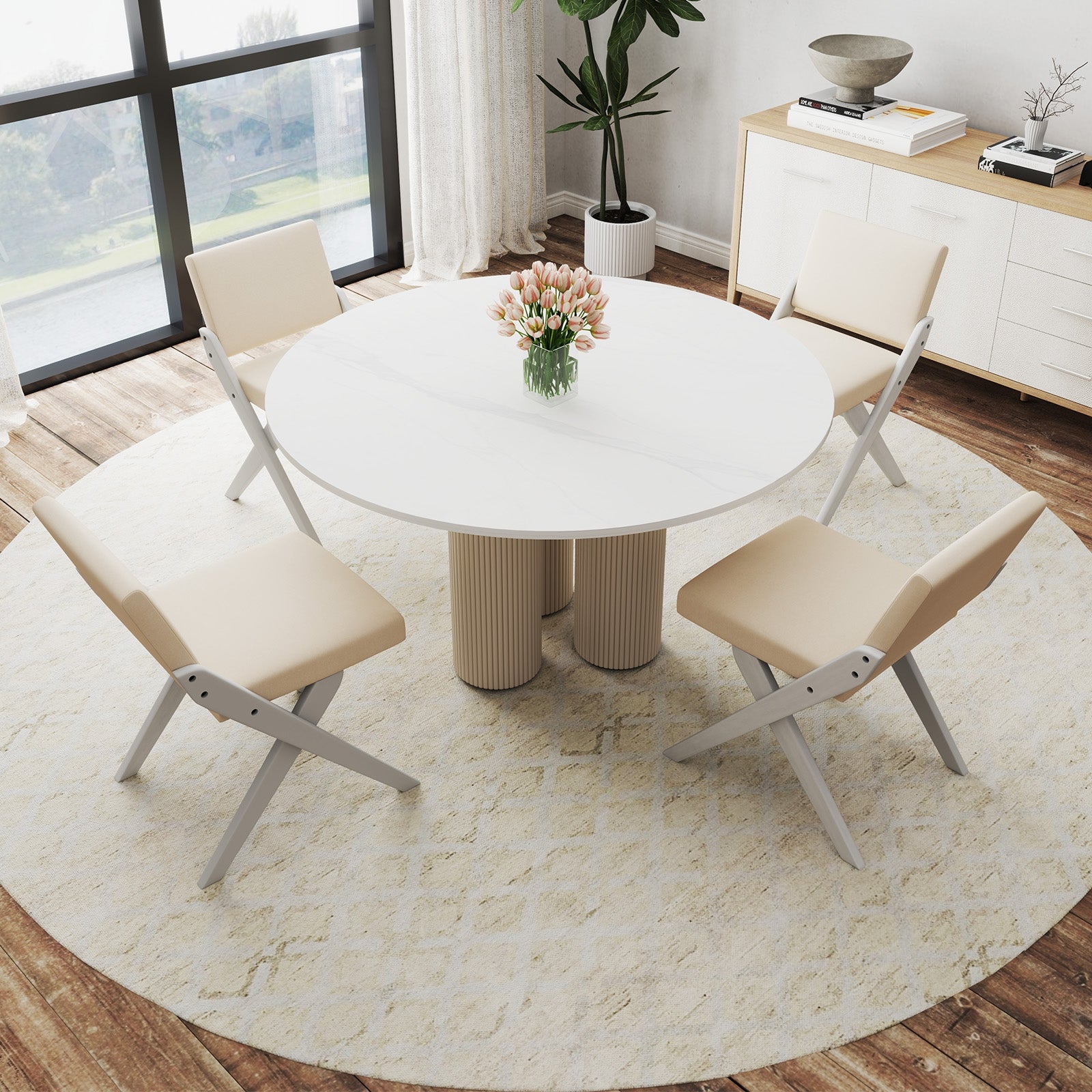 Wooden Dining Chairs, Rubber Wood Frame, Padded Cushions, White Dining Chairs at Gallery Canada
