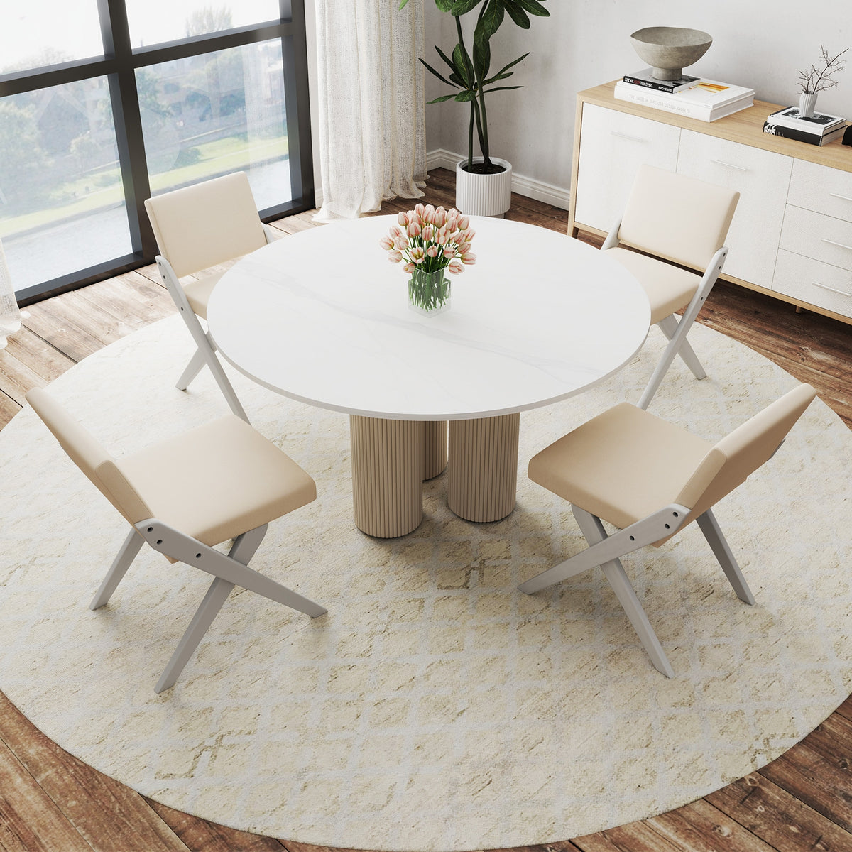 Wooden Dining Chairs, Rubber Wood Frame, Padded Cushions, White Dining Chairs at Gallery Canada