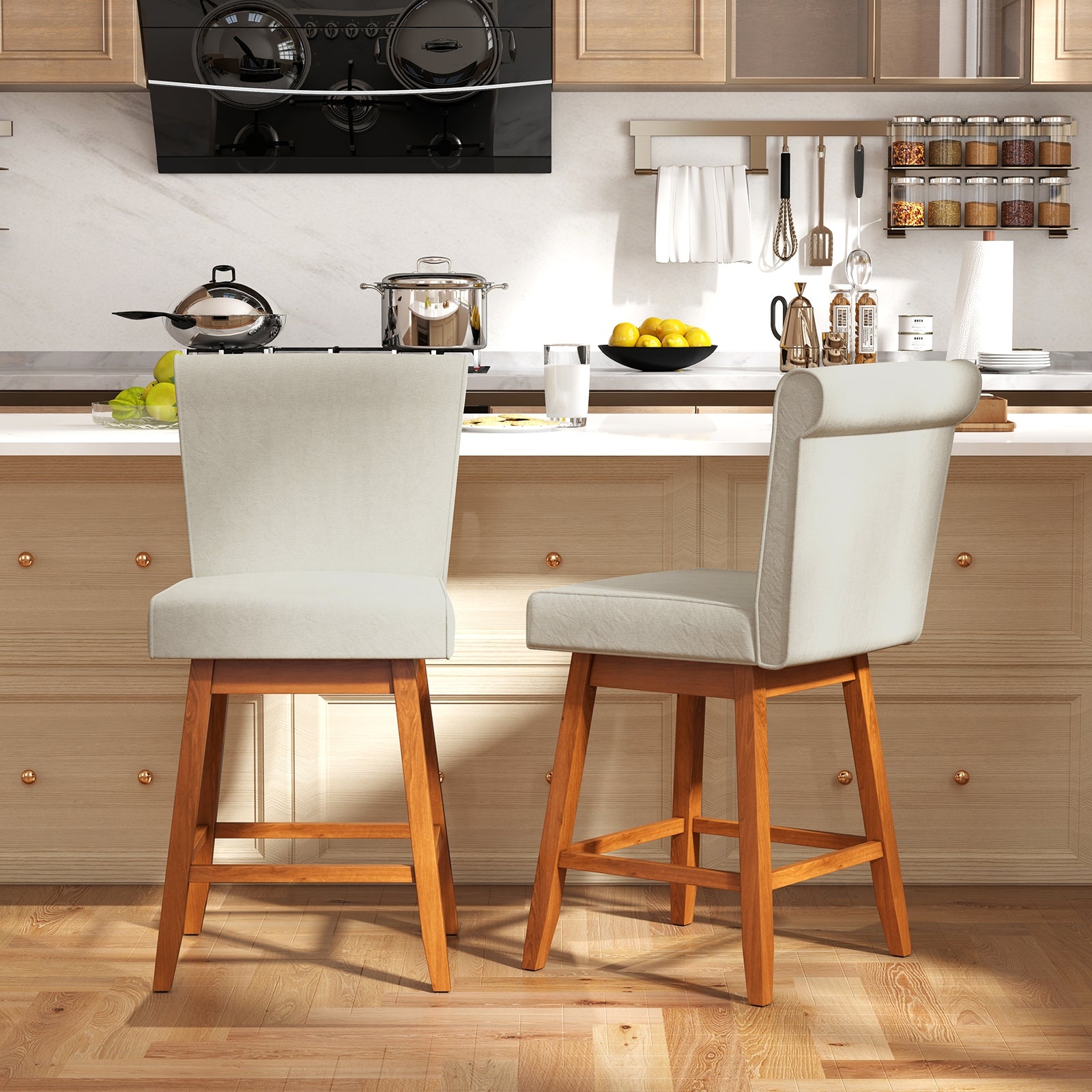 27 Inch Counter Height Bar Chairs, Set of 2, Rubber Wood Legs, Beige Patio Bar Furniture at Gallery Canada