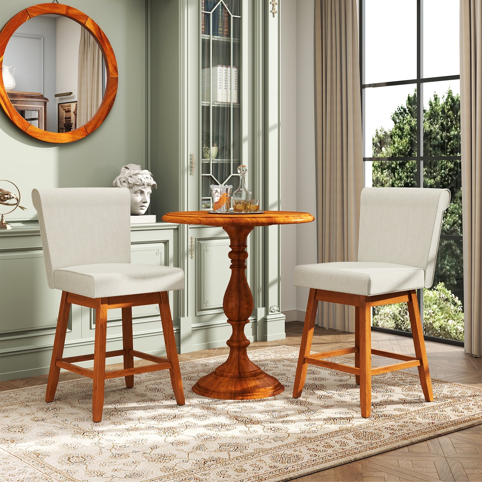 27 Inch Counter Height Bar Chairs, Set of 2, Rubber Wood Legs, Beige Patio Bar Furniture at Gallery Canada