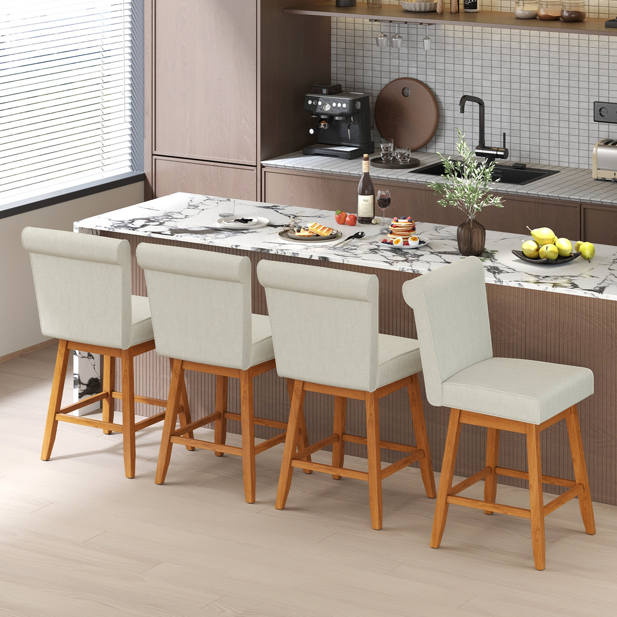 27 Inch Counter Height Bar Chairs, Set of 2, Rubber Wood Legs, Beige Patio Bar Furniture at Gallery Canada