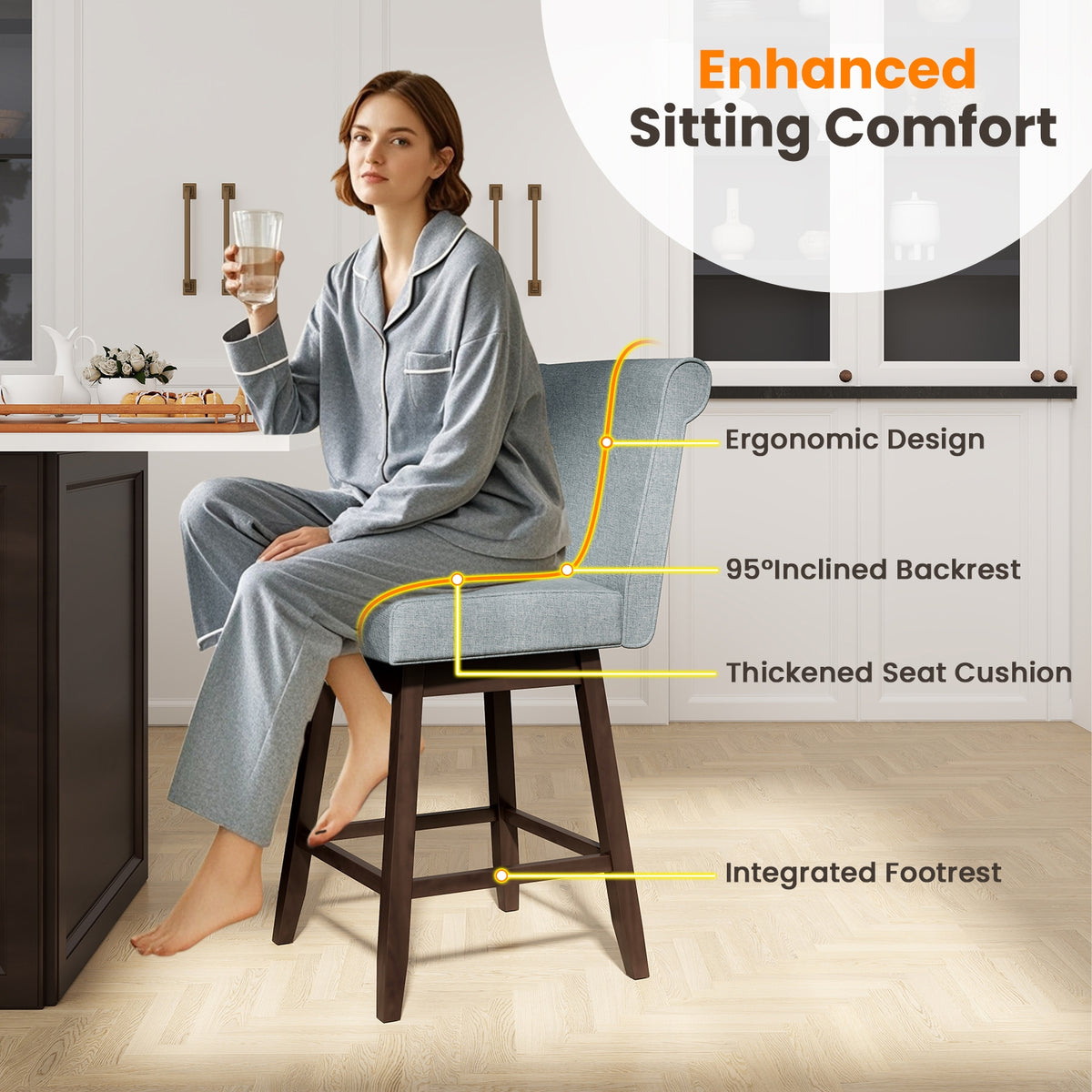 27 Inch Counter Height Bar Chairs, Rubber Wood Legs, Set of 2, Gray Patio Bar Furniture at Gallery Canada