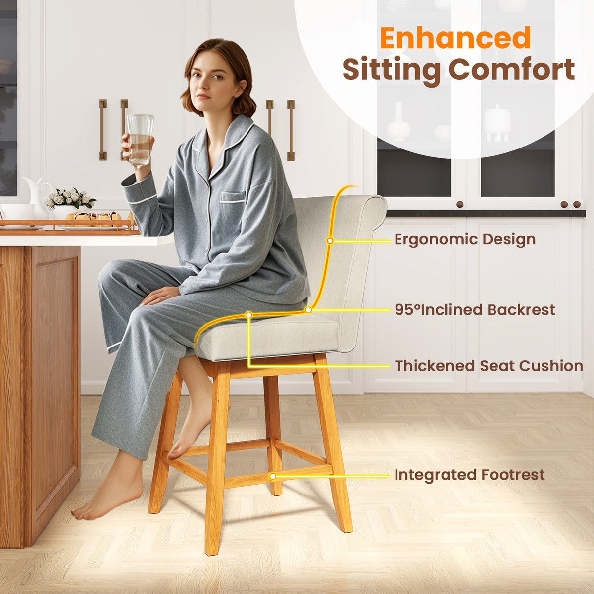 27 Inch Counter Height Bar Chairs, Set of 2, Rubber Wood Legs, Beige Patio Bar Furniture at Gallery Canada