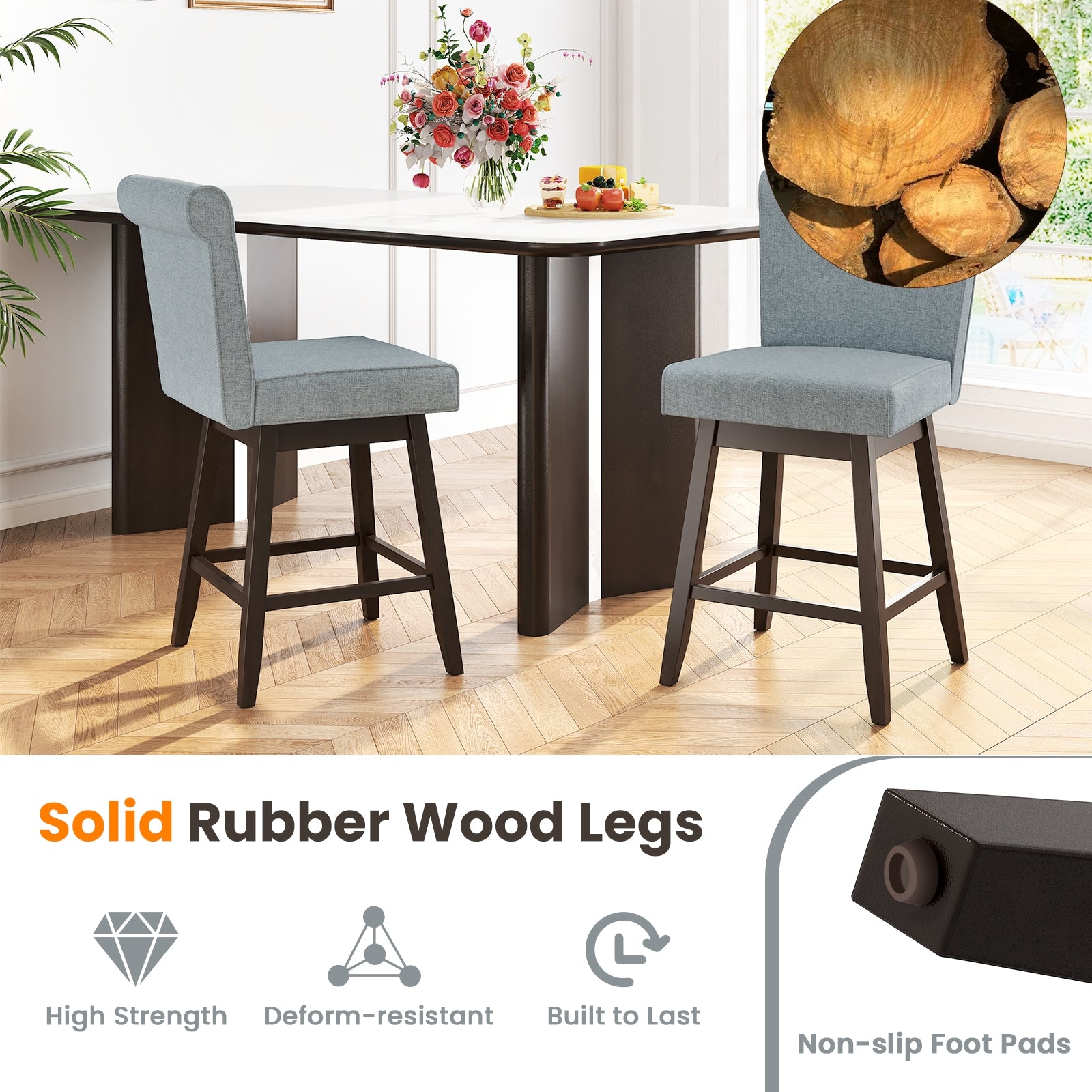 27 Inch Counter Height Bar Chairs, Rubber Wood Legs, Set of 2, Gray Patio Bar Furniture at Gallery Canada