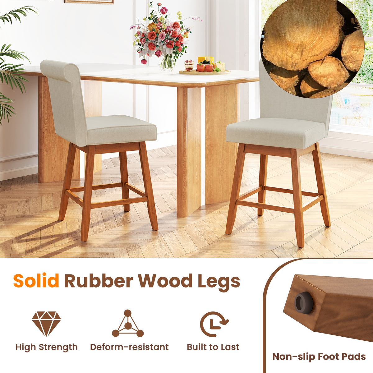 27 Inch Counter Height Bar Chairs, Set of 2, Rubber Wood Legs, Beige Patio Bar Furniture at Gallery Canada