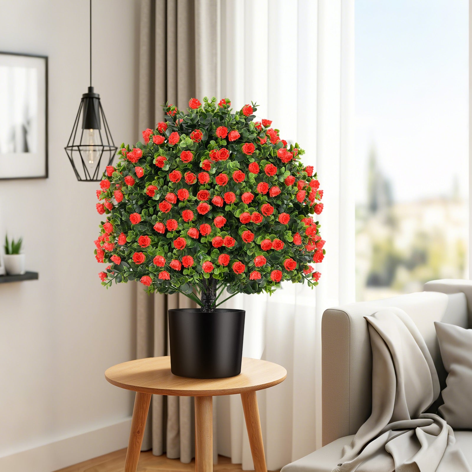 2 Pack Artificial Rose Topiary Ball Tree, Red Faux Plants at Gallery Canada