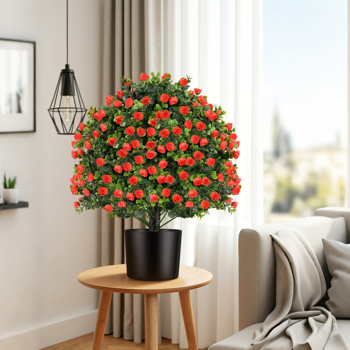 2 Pack Artificial Rose Topiary Ball Tree, Red Faux Plants at Gallery Canada