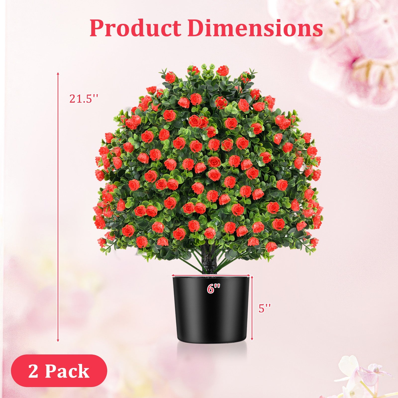 2 Pack Artificial Rose Topiary Ball Tree, Red Faux Plants at Gallery Canada