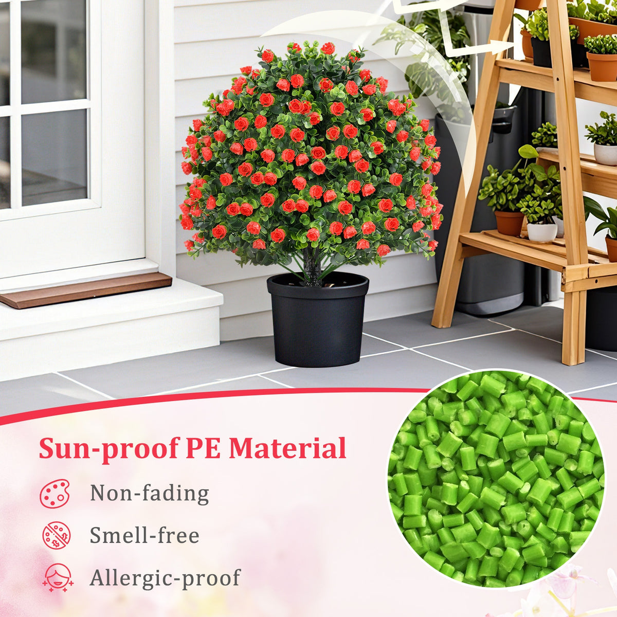 2 Pack Artificial Rose Topiary Ball Tree, Red Faux Plants at Gallery Canada